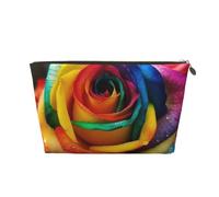 LZQPOEAS Leather Makeup Bag Travel Toiletry Bag Rainbow Rose Cosmetic Bag Zipper Large Pencil Bag for Women Men, Gold, One size