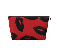 LZQPOEAS Leather Makeup Bag Travel Toiletry Bag Red and black lips Cosmetic Bag Zipper Large Pencil Bag for Women Men, Silver, One size