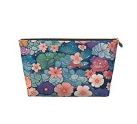 LZQPOEAS Leather Makeup Bag Travel Toiletry Bag Scales and flowers pattern Cosmetic Bag Zipper Large Pencil Bag for Women Men, Gold, One size