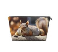 LZQPOEAS Leather Makeup Bag Travel Toiletry Bag Squirrel Just Laying Cosmetic Bag Zipper Large Pencil Bag for Women Men, Silver, One size