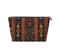 LZQPOEAS Leather Makeup Bag Travel Toiletry Bag Traditional african design pattern Cosmetic Bag Zipper Large Pencil Bag for Women Men, Silver, One size