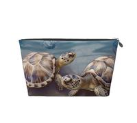 LZQPOEAS Leather Makeup Bag Travel Toiletry Bag Two turtles and shells Cosmetic Bag Zipper Large Pencil Bag for Women Men, Silver, One size