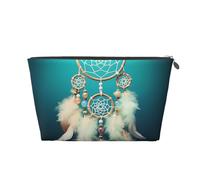 LZQPOEAS Leather Makeup Bag Travel Toiletry Bag White dream catcher feather Cosmetic Bag Zipper Large Pencil Bag for Women Men, Silver, One size