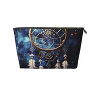 LZQPOEAS Leather Makeup Bag Travel Toiletry Bag White fantasy dream catcher Cosmetic Bag Zipper Large Pencil Bag for Women Men, Gold, One Size