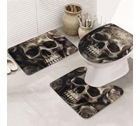 LZQPOEAS Leather Rose Skull Print Bathroom Rug Set 3 Piece Includes Non Slip Bath Mat, Contour Mat and Toilet Lid Cover Ultra Soft Microfiber Bathroom Floor Mats Set