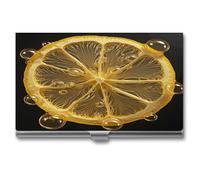 LZQPOEAS Lemon Art Slice Business Card Holder Professional Name Cards Holders Metal Slim Portable Cards Case Aluminum Alloy Business Card Organizer for Women Men