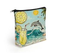 LZQPOEAS Lemon Dolphin Summer Collage Makeup Bag Cute Zippered Cosmetic Pouch Travel Toiletry Organizer Waterproof Cosmetic Pouch Portable Toiletry Pouch Gift for Mom Teacher Friends