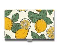 LZQPOEAS Lemon Fruit Pattern Business Card Holder, Personalized Metal Name Card Case, Portable Pocket Card Organizer with Buckle Closure, Professional Business Card Container for Office