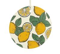 LZQPOEAS Lemon Fruit Pattern Round Ceramic Pendant Hanging Festival Ornament, Personalized Double Sided Ceramic Home Decor, Lightweight Durable Hanging Ornament Gift for Home, Party, Women Men