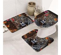 LZQPOEAS Leopard and Butterfly Print Bathroom Rug Set 3 Piece Includes Non Slip Bath Mat, Contour Mat and Toilet Lid Cover Ultra Soft Microfiber Bathroom Floor Mats Set