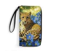 LZQPOEAS Leopard Blue Flowers Clutch Wallet, Small Exquisite PU Leather Long Purse Gift for Friends, Zipper Coin Pocket with Patterns, Wristlet Bag for Daily Use
