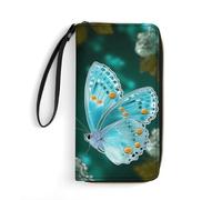 LZQPOEAS Light Blue Butterfly Clutch Wallet, Small Exquisite PU Leather Long Purse Gift for Friends, Zipper Coin Pocket with Patterns, Wristlet Bag for Daily Use