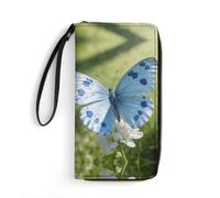 LZQPOEAS Light Blue Butterfly Clutch Wallet, Small Exquisite PU Leather Long Purse Gift for Friends, Zipper Coin Pocket with Patterns, Wristlet Bag for Daily Use