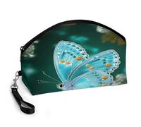 LZQPOEAS Light Blue Butterfly Makeup Bag Large Capacity Cosmetic Bag for Women Portable Toiletry Bags for Skincare Water-resistant Cosmetic Case PU Leather Travel Cosmetic Organizer