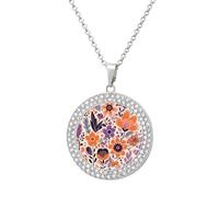 LZQPOEAS Light Orange Flowers Necklace Round Coin Pendant Necklaces Charm Round Pendant Initial Necklaces Fashion Jewelry Silver-style