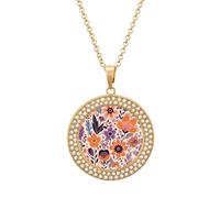 LZQPOEAS Light Orange Flowers Necklace Round Coin Pendant Necklaces Charm Round Pendant Initial Necklaces Fashion Jewelry Golden-style