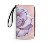 LZQPOEAS Light Purple & Blue Edge Clutch Wallet, Small Exquisite PU Leather Long Purse Gift for Friends, Zipper Coin Pocket with Patterns, Wristlet Bag for Daily Use