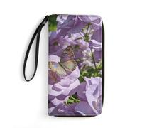 LZQPOEAS Light Purple Flowers Clutch Wallet, Small Exquisite PU Leather Long Purse Gift for Friends, Zipper Coin Pocket with Patterns, Wristlet Bag for Daily Use