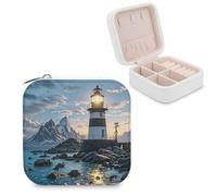 LZQPOEAS Lighthouse by The Sea Jewelry Box Mini Jewelry Travel Case Trendy Stuff Ring Box Custom PU Leather Jewelry Boxes Portable Jewelry Case Earring Storage Organizer for Girls Women