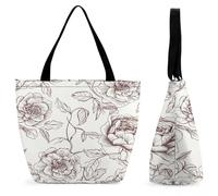 LZQPOEAS Line Floral Rose Flowers Design2 Tote Bag for Women Lightweight Casual Shoulder Bag Reusable Grocery Shopping Bag Large Capacity Everyday Handbag for Travel Work Gym Office Daily Use