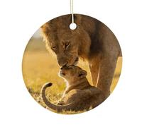LZQPOEAS Lion Dad To Son Round Ceramic Pendant Hanging Festival Ornament, Personalized Double Sided Ceramic Home Decor, Lightweight Durable Hanging Ornament Gift for Home, Party, Women Men