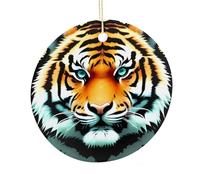 LZQPOEAS Little Fat Tiger Head Round Ceramic Pendant Hanging Festival Ornament, Personalized Double Sided Ceramic Home Decor, Lightweight Durable Hanging Ornament Gift for Home, Party, Women Men