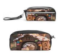 LZQPOEAS Little Hedgehog in The Candy House Pen Case Cosmetic Makeup Bag PU Leather Cosmetic Pencil Bags Small Soft Makeup Pouch with Zipper Waterproof Makeup Brush Holder for Women Men Office