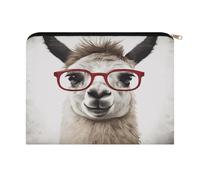 LZQPOEAS Llama with Glasses Makeup Bag Large Capacity Cosmetic Bag for Women Multi-Function Small Zipper Pouch Portable Travel Toiletry Bags Personalized Makeup Bags for Purse