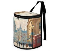 LZQPOEAS London Impression Car Trash Can with Lid Large Capacity Car Trash Bag Hanging Back Seat Leakproof Vehicle Garbage Organizer Holder Foldable Cars Garbage Bag for Home Travel