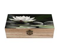 LZQPOEAS Lotus And Black Zen Stones Wooden Keepsake Box Vintage Style Wooden Storage Boxes with Hinged Lid Memory Treasure Box Solid Wood Memory Boxes Jewelry & Photos for Organizer