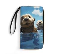 LZQPOEAS Lovely Sea Otter Print Clutch Wallet, Small Exquisite PU Leather Long Purse Gift for Friends, Zipper Coin Pocket with Patterns, Wristlet Bag for Daily Use