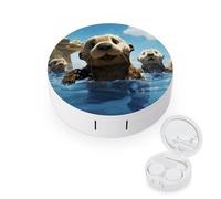 LZQPOEAS Lovely Sea Otter Print Contact Lens Case Portable Contact Case Soak Storage Kit Cute Contact Lens Solution Bottle with Mirror Tweezers Solution Soaking Cases for Daily Travel Outdoor Use
