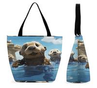 LZQPOEAS Lovely Sea Otter Print Tote Bag for Women Lightweight Casual Shoulder Bag Reusable Grocery Shopping Bag Large Capacity Everyday Handbag for Travel Work Gym Office Daily Use