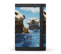 LZQPOEAS Lovely Sea Otter Print Trifold Wallet for Men Slim Minimalist Front Pocket Modern Fashion Wallet Extra Capacity Credit Card Holder Cards Purse