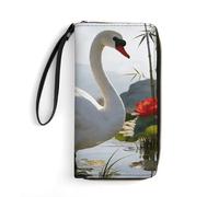LZQPOEAS Lutang White Feather Clutch Wallet, Small Exquisite PU Leather Long Purse Gift for Friends, Zipper Coin Pocket with Patterns, Wristlet Bag for Daily Use