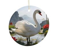 LZQPOEAS Lutang White Feather Round Ceramic Pendant Hanging Festival Ornament, Personalized Double Sided Ceramic Home Decor, Lightweight Durable Hanging Ornament Gift for Home, Party, Women Men