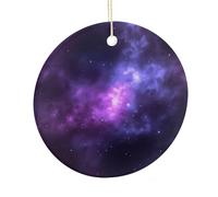 LZQPOEAS Magic Galaxy Sky Purple Round Ceramic Pendant Hanging Festival Ornament, Personalized Double Sided Ceramic Home Decor, Lightweight Durable Hanging Ornament Gift for Home, Party, Women Men