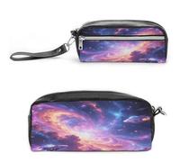 LZQPOEAS Magic Nebula Pen Case Cosmetic Makeup Bag PU Leather Cosmetic Pencil Bags Small Soft Makeup Pouch with Zipper Waterproof Makeup Brush Holder for Women Men Office