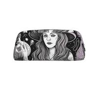 LZQPOEAS Magic Witch Witchcraft Bohemian Drawing Pencil Case Leather Pen Bag Travel Makeup Bag Zipper Organizer Bag for Women Men