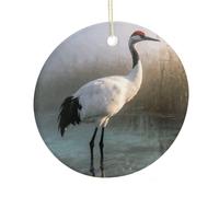 LZQPOEAS Majestic Crane Round Ceramic Pendant Hanging Festival Ornament, Personalized Double Sided Ceramic Home Decor, Lightweight Durable Hanging Ornament Gift for Home, Party, Women Men