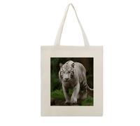LZQPOEAS Majestic White Bengal Tiger Canvas Tote Bag Cotton Grocery Shopping Cloth Bags Cute Aesthetic Tote Bag Lightweight Reusable Shoulder Bags for Shopping Grocery Beach Picnic Wedding Favors