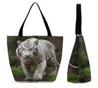 LZQPOEAS Majestic White Bengal Tiger Tote Bag for Women Lightweight Casual Shoulder Bag Reusable Grocery Shopping Bag Large Capacity Everyday Handbag for Travel Work Gym Office Daily Use