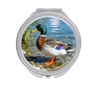 LZQPOEAS Mallard Duck Compact Mirror, Double-Sided Folding Makeup Mirror, Durable Metal Travel Pocket Mirror for Purse, Portable Round Touch-Up Mirror for Table Gifts and Everyday Use