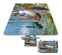 LZQPOEAS Mallard Duck Picnic Blanket Outdoor, Square Foldable Lightweight Waterproof Beach Mat (58.3" X 58.3"), Portable Travel Rug for Beach, Camping, Lawn, Parks & Family Picnics