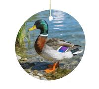 LZQPOEAS Mallard Duck Round Ceramic Pendant Hanging Festival Ornament, Personalized Double Sided Ceramic Home Decor, Lightweight Durable Hanging Ornament Gift for Home, Party, Women Men