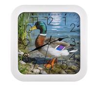 LZQPOEAS Mallard Duck Square Wall Clock, 10.2 Inch Battery Operated Silent Non-Ticking Wall Clock, Square Analog Decorative Clock for Home Wall Art, Living Room, Bedroom, and Office