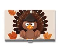 LZQPOEAS Maple Leaf Dark Brown Turkey Business Card Holder, Personalized Metal Name Card Case, Portable Pocket Card Organizer with Buckle Closure, Professional Business Card Container for Office