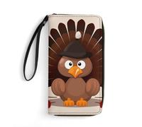 LZQPOEAS Maple Leaf Dark Brown Turkey Clutch Wallet, Small Exquisite PU Leather Long Purse Gift for Friends, Zipper Coin Pocket with Patterns, Wristlet Bag for Daily Use