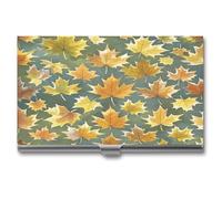 LZQPOEAS Maple Leaf Pattern Business Card Holder for Men Women Professional Stainless Steel Card Case Slim Flip Cover Purse Name Cards Holder Multi Aluminum Business Cards Wallet for Office