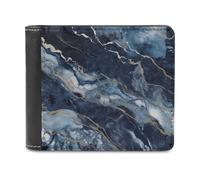 LZQPOEAS Marble Navy Blue Mixed Wallet Extra Capacity Slim Bifold Wallet with Multiple Card Slots Men's Leather Wallets Travel Billfold